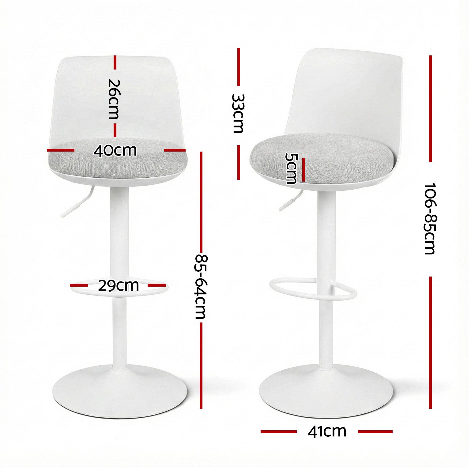 Artiss 2x Bar Stools Kitchen Swivel Gas Lift Counter Dining Chair Curved White-Furniture > Bar Stools & Chairs > Table & Bar Stools-PEROZ Accessories
