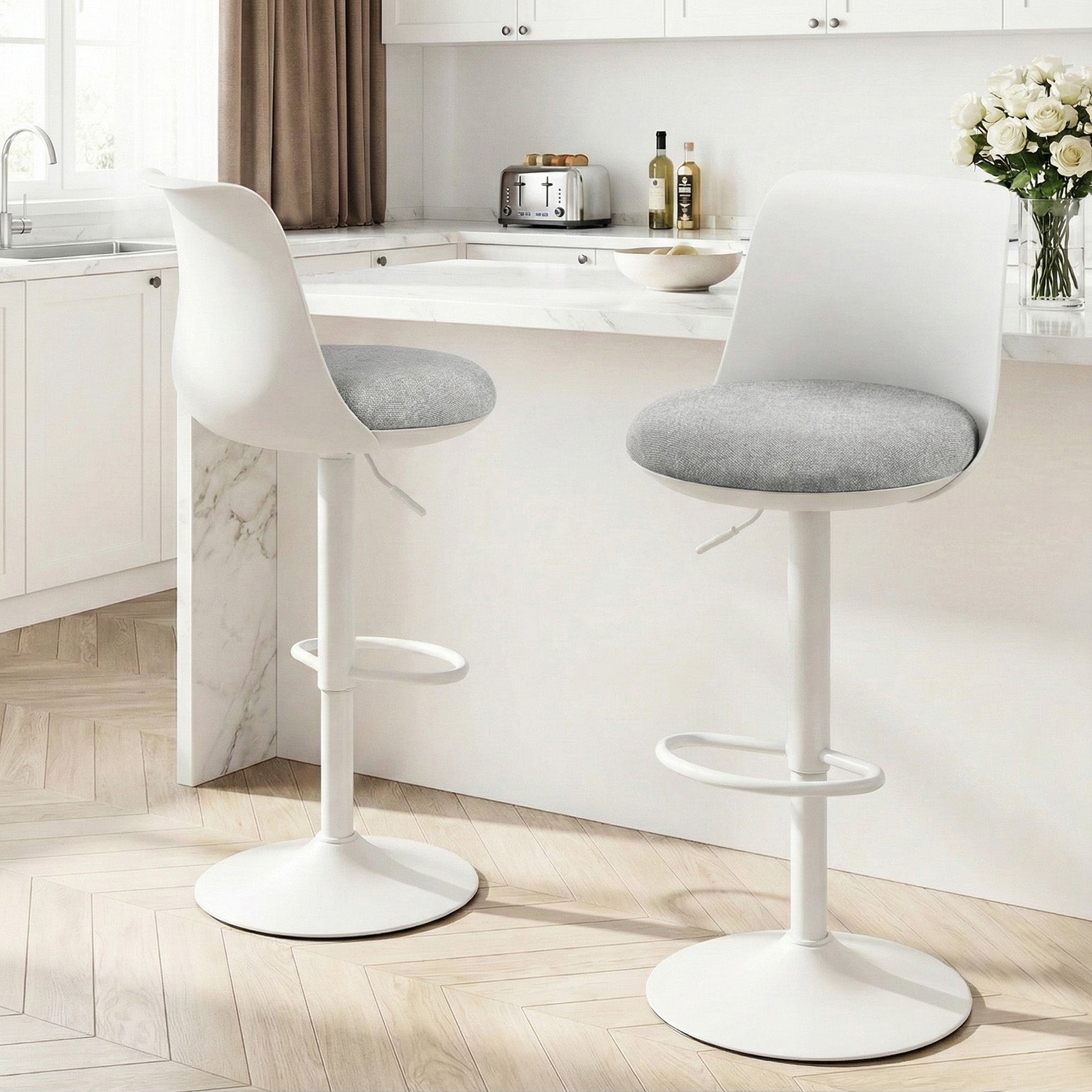 Artiss 2x Bar Stools Kitchen Swivel Gas Lift Counter Dining Chair Curved White-Furniture > Bar Stools & Chairs > Table & Bar Stools-PEROZ Accessories