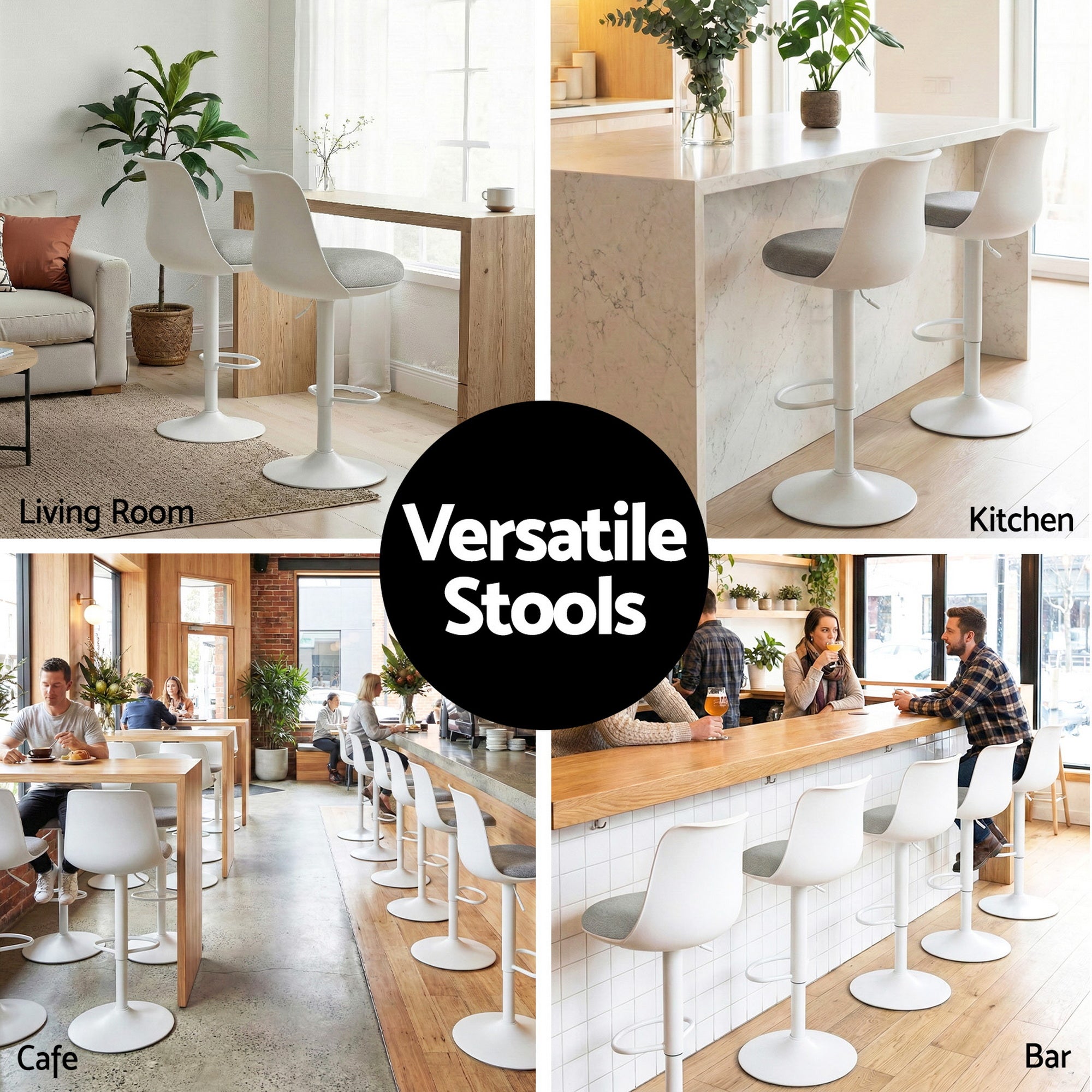 Artiss 4x Bar Stools Kitchen Swivel Gas Lift Counter Dining Chair Curved White-Furniture > Bar Stools & Chairs > Table & Bar Stools-PEROZ Accessories