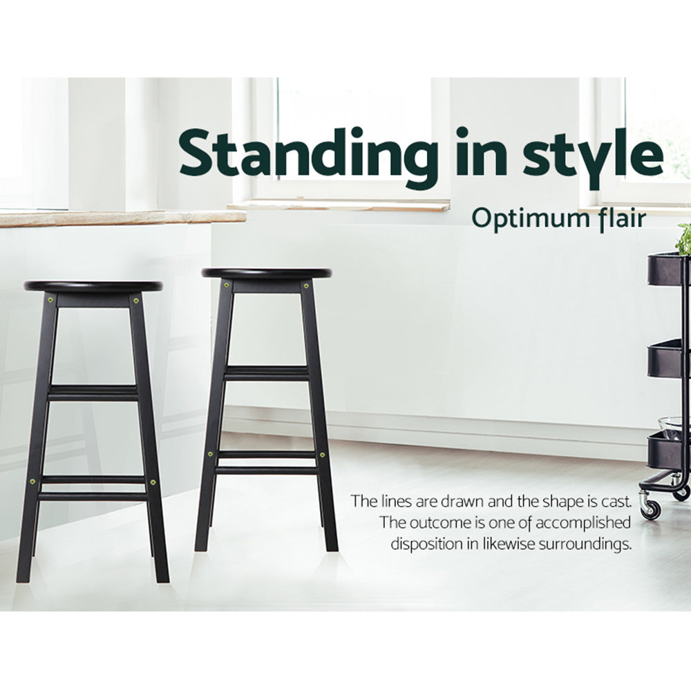Artiss 2x Bar Stools Round Chairs Wooden Black-Bar Stools-PEROZ Accessories
