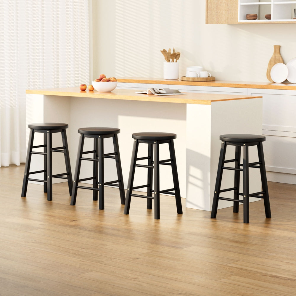 Artiss 4x Bar Stools Round Chairs Wooden Black-Furniture > Bar Stools & Chairs > Table & Bar Stools-PEROZ Accessories