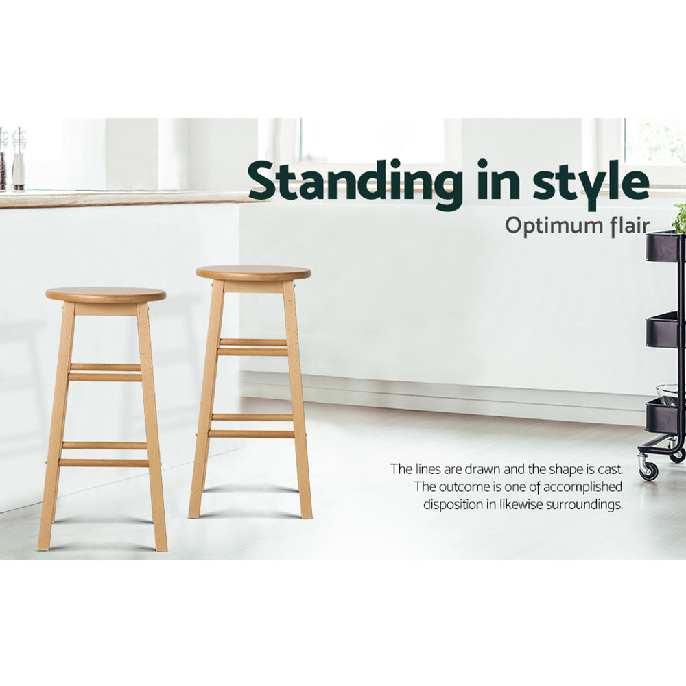 Artiss 2x Bar Stools Round Chairs Wooden Nature-Bar Stools-PEROZ Accessories