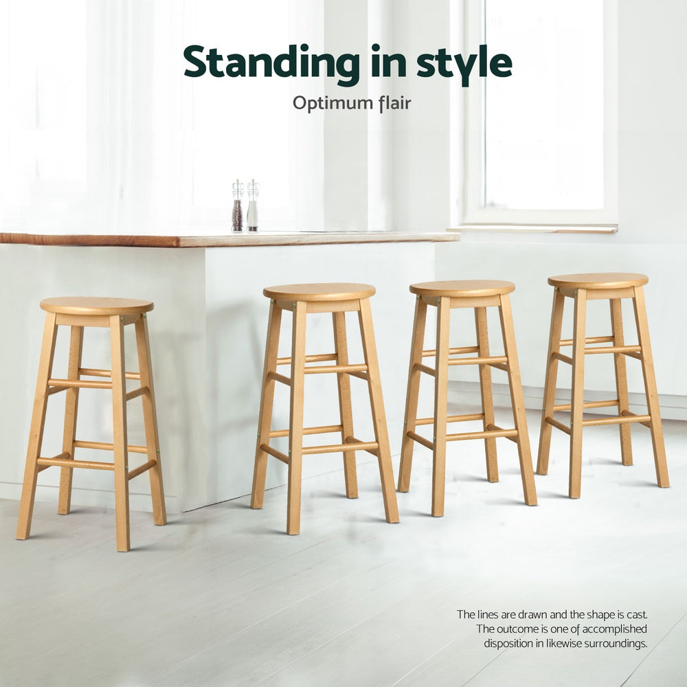 Artiss 4x Bar Stools Round Chairs Wooden Nature-Furniture > Bar Stools & Chairs > Table & Bar Stools-PEROZ Accessories