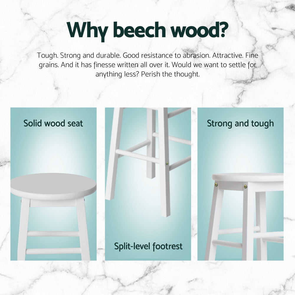 Artiss 4x Bar Stools Round Chairs Wooden White-Furniture > Bar Stools & Chairs > Table & Bar Stools-PEROZ Accessories