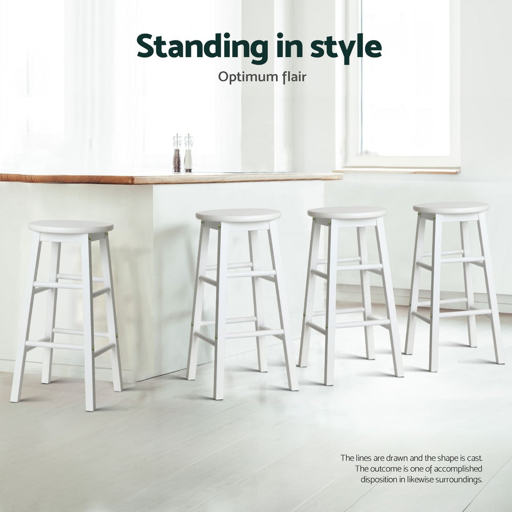 Artiss 4x Bar Stools Round Chairs Wooden White-Furniture > Bar Stools & Chairs > Table & Bar Stools-PEROZ Accessories
