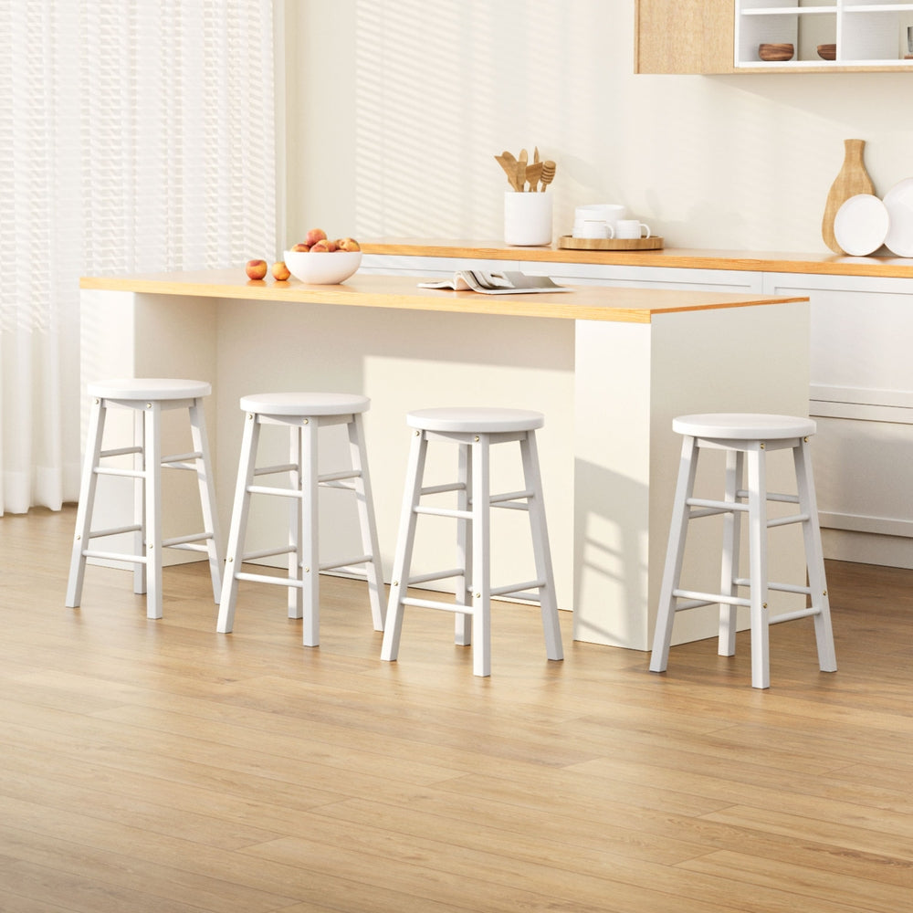 Artiss 4x Bar Stools Round Chairs Wooden White-Furniture > Bar Stools & Chairs > Table & Bar Stools-PEROZ Accessories