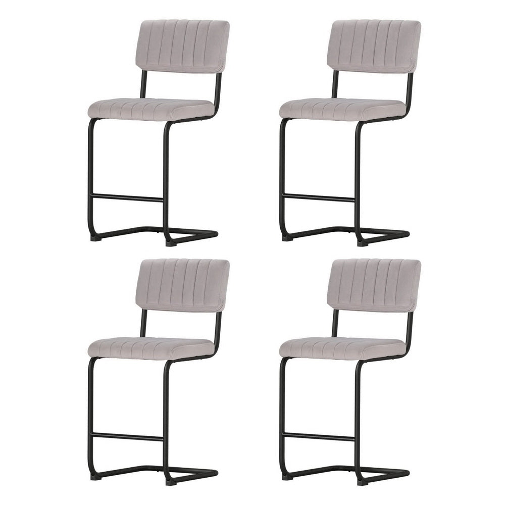 Artiss 4x Bar Stools Velvet Chairs Grey-Furniture > Bar Stools & Chairs > Table & Bar Stools-PEROZ Accessories