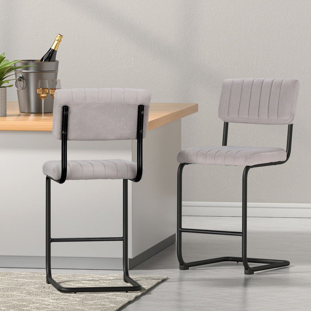 Artiss 4x Bar Stools Velvet Chairs Grey-Furniture > Bar Stools & Chairs > Table & Bar Stools-PEROZ Accessories