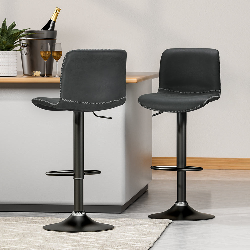 Artiss 2x Bar Stools Kitchen Swivel Bar Stool Gas Lift Chairs Barstools Black-Furniture > Bar Stools & Chairs-PEROZ Accessories