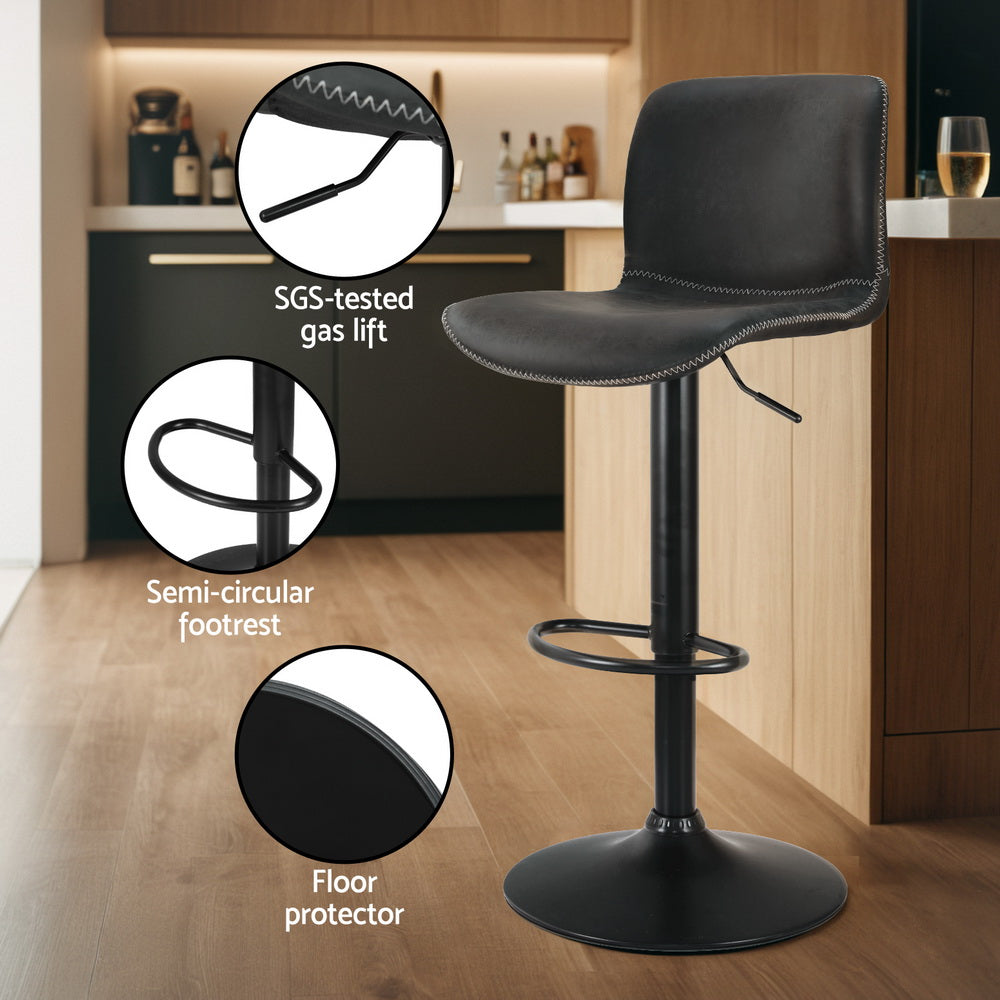 Artiss 2x Bar Stools Kitchen Swivel Bar Stool Gas Lift Chairs Barstools Black-Furniture > Bar Stools & Chairs-PEROZ Accessories