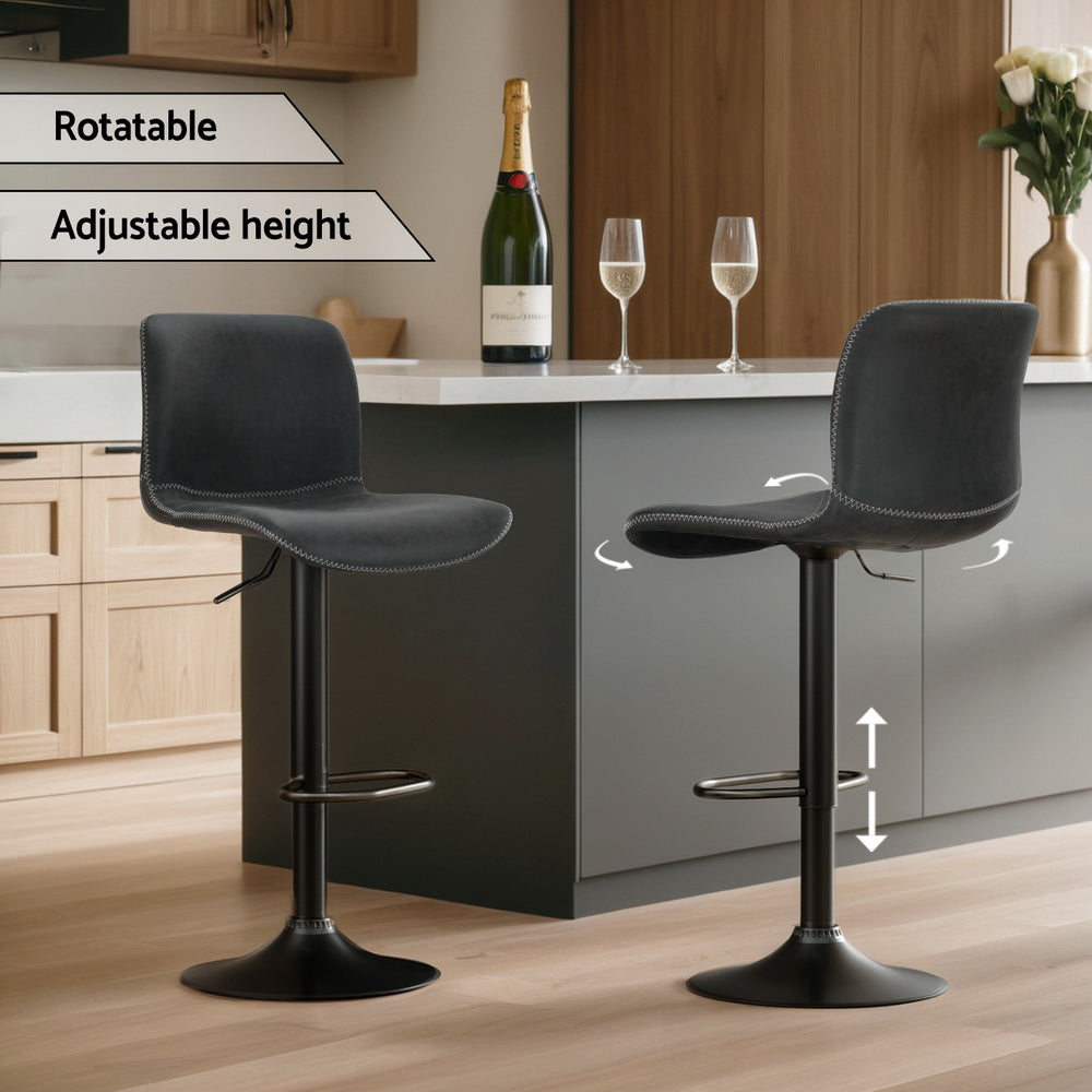 Artiss 2x Bar Stools Kitchen Swivel Bar Stool Gas Lift Chairs Barstools Black-Furniture > Bar Stools & Chairs-PEROZ Accessories