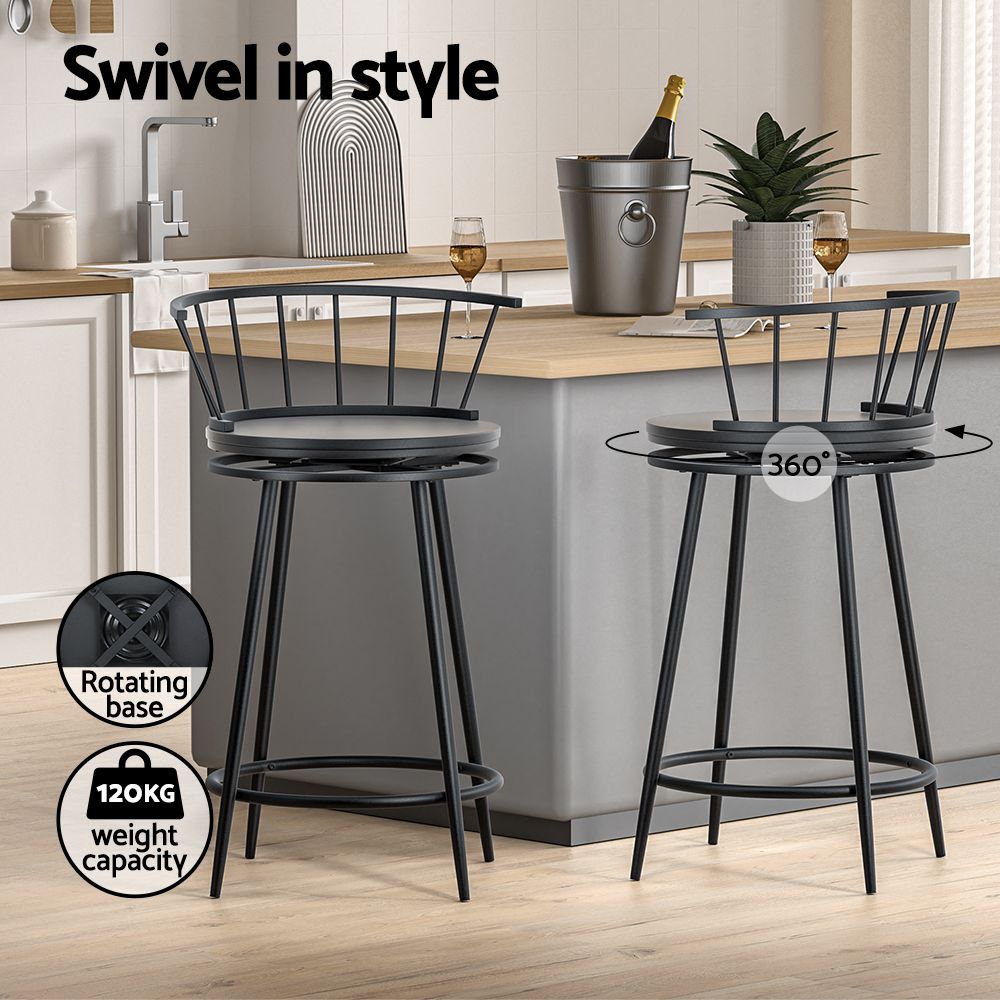 Artiss 2x Bar Stools Swivel Metal Chairs-Furniture > Bar Stools & Chairs-PEROZ Accessories