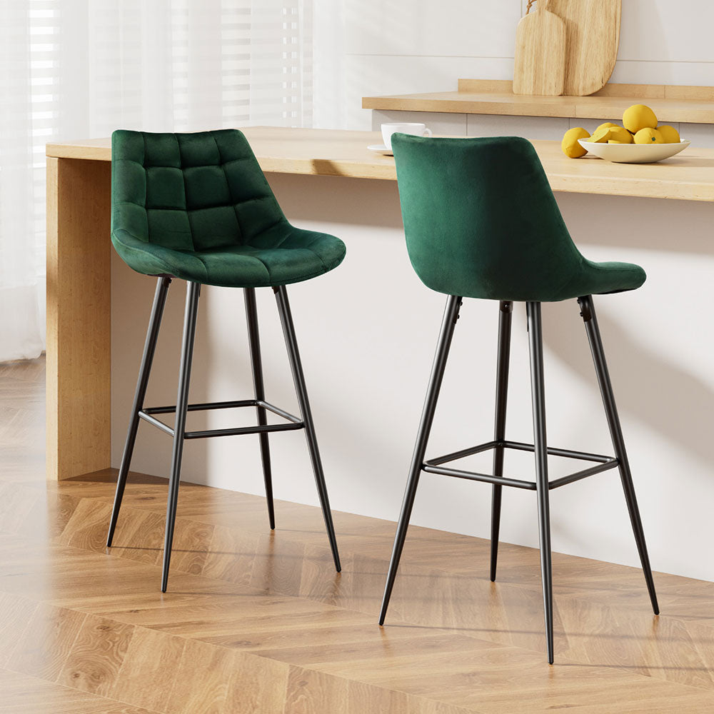 Artiss 2x Bar Stools Velvet Chairs Green-Furniture > Bar Stools & Chairs-PEROZ Accessories
