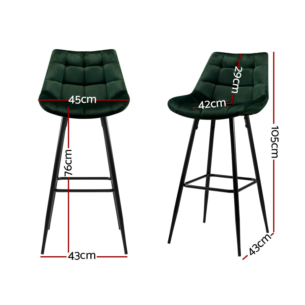 Artiss 2x Bar Stools Velvet Chairs Green-Furniture > Bar Stools & Chairs-PEROZ Accessories