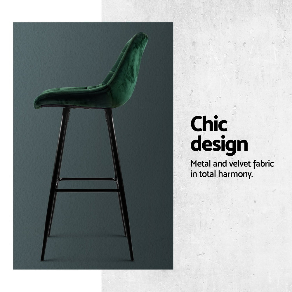 Artiss 4x Bar Stools Velvet Chairs Green-Furniture > Bar Stools & Chairs > Table & Bar Stools-PEROZ Accessories