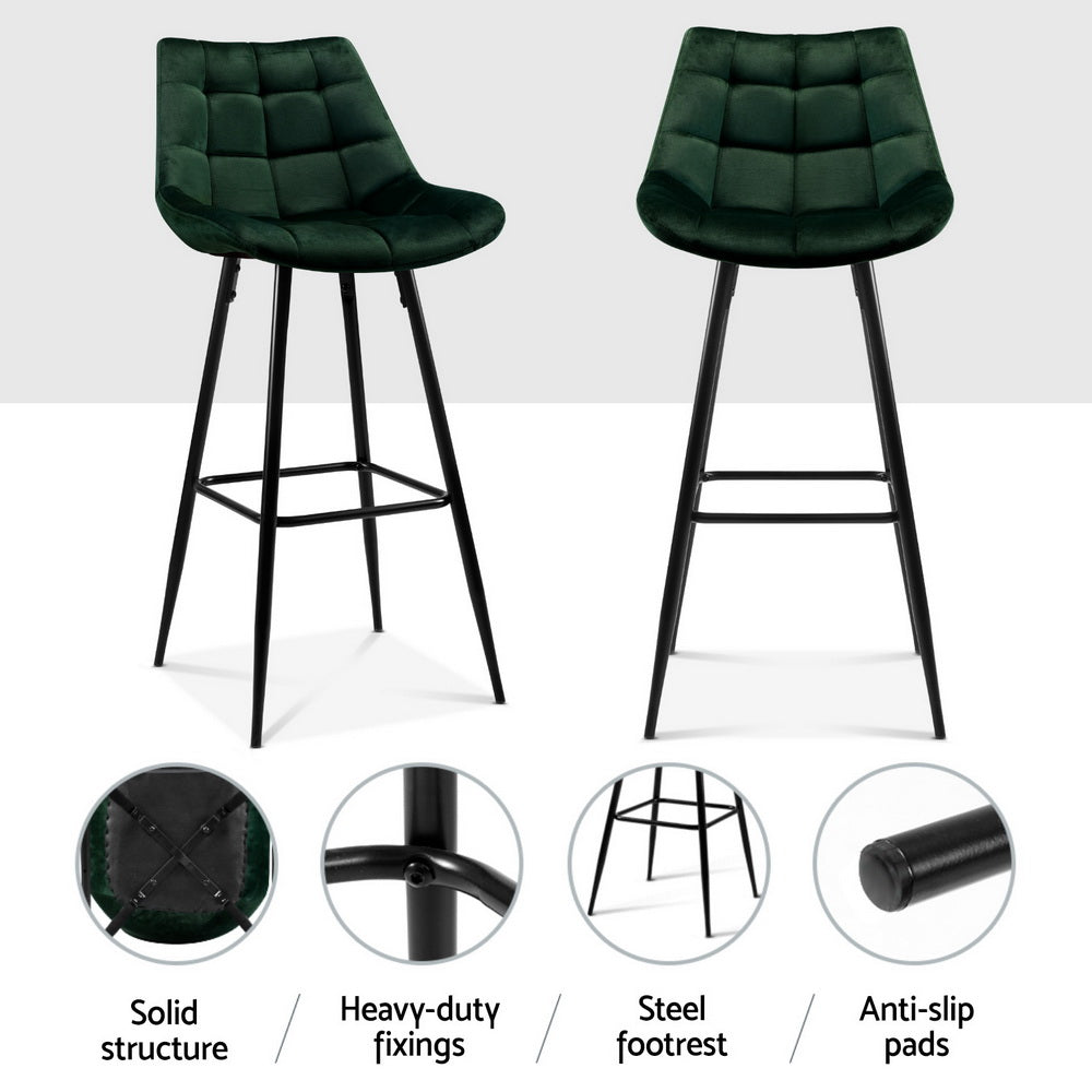 Artiss 4x Bar Stools Velvet Chairs Green-Furniture > Bar Stools & Chairs > Table & Bar Stools-PEROZ Accessories
