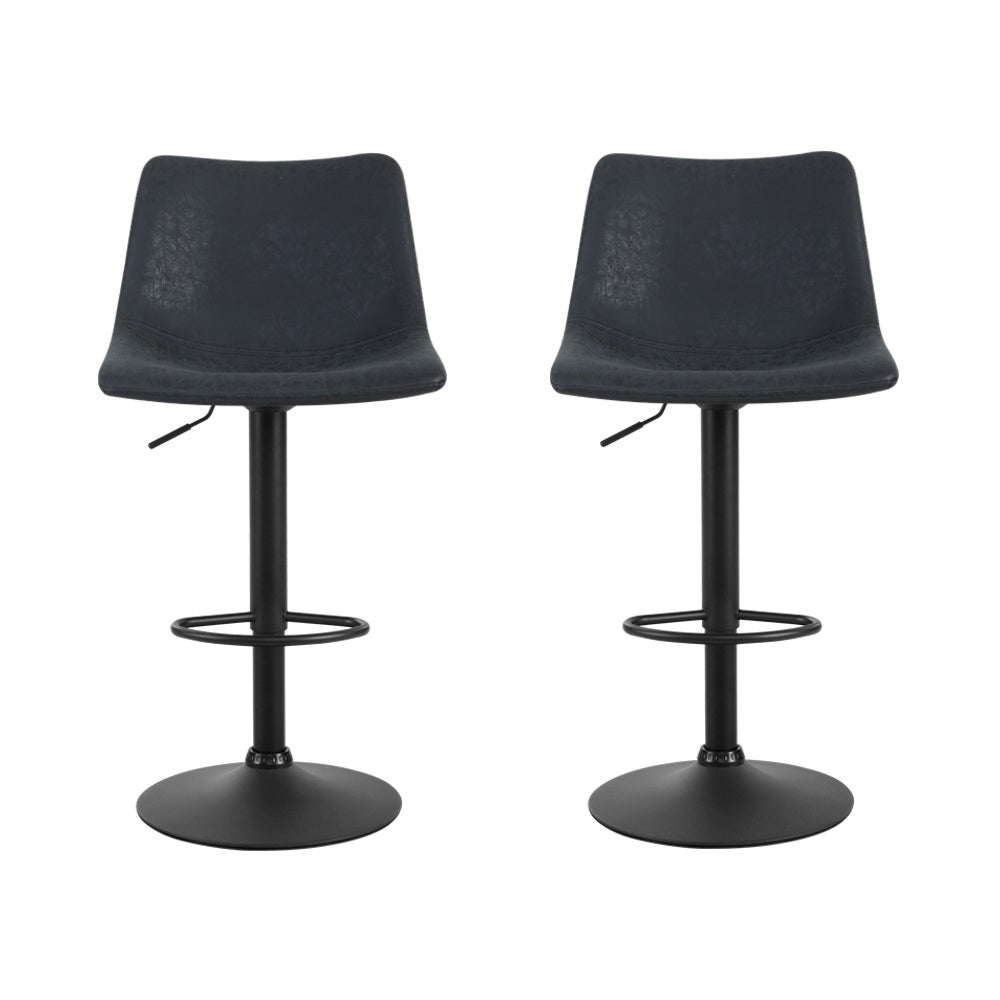 Artiss 2x Bar Stools Vintage Leather Swivel Gas Lift Black-Furniture > Bar Stools & Chairs-PEROZ Accessories