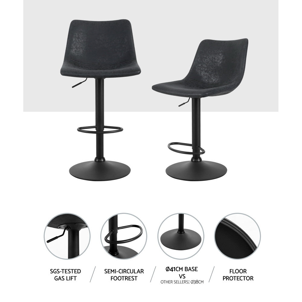 Artiss 2x Bar Stools Vintage Leather Swivel Gas Lift Black-Furniture > Bar Stools & Chairs-PEROZ Accessories