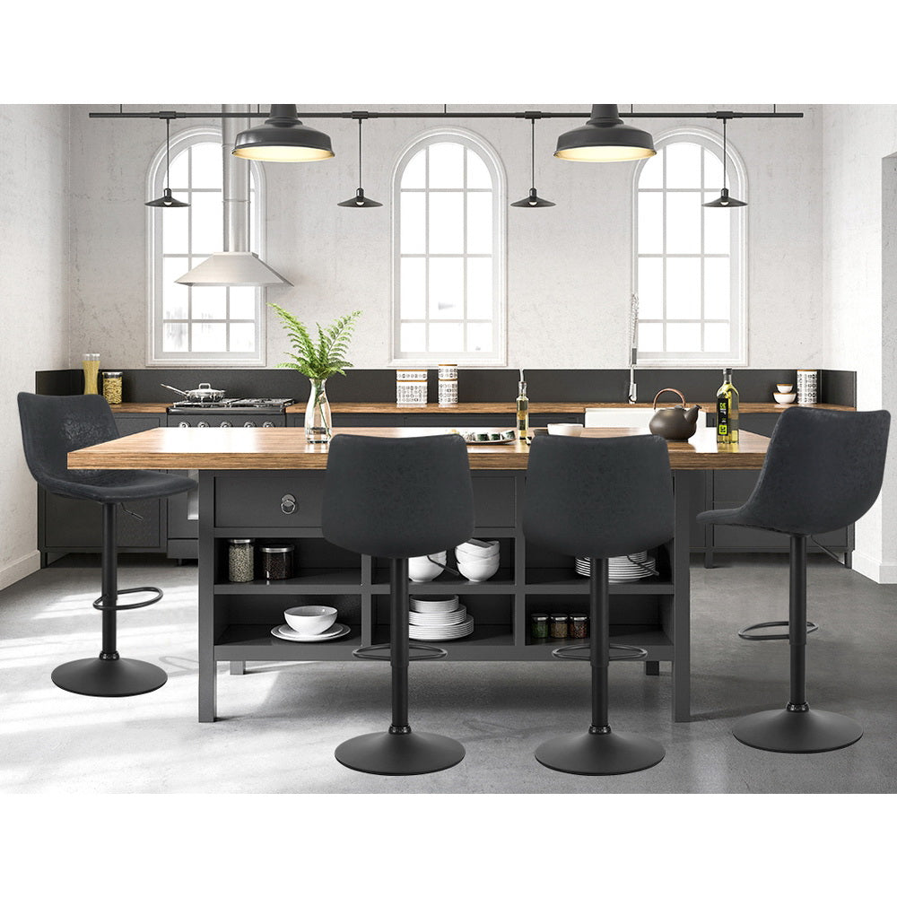 Artiss 2x Bar Stools Vintage Leather Swivel Gas Lift Black-Furniture > Bar Stools & Chairs-PEROZ Accessories