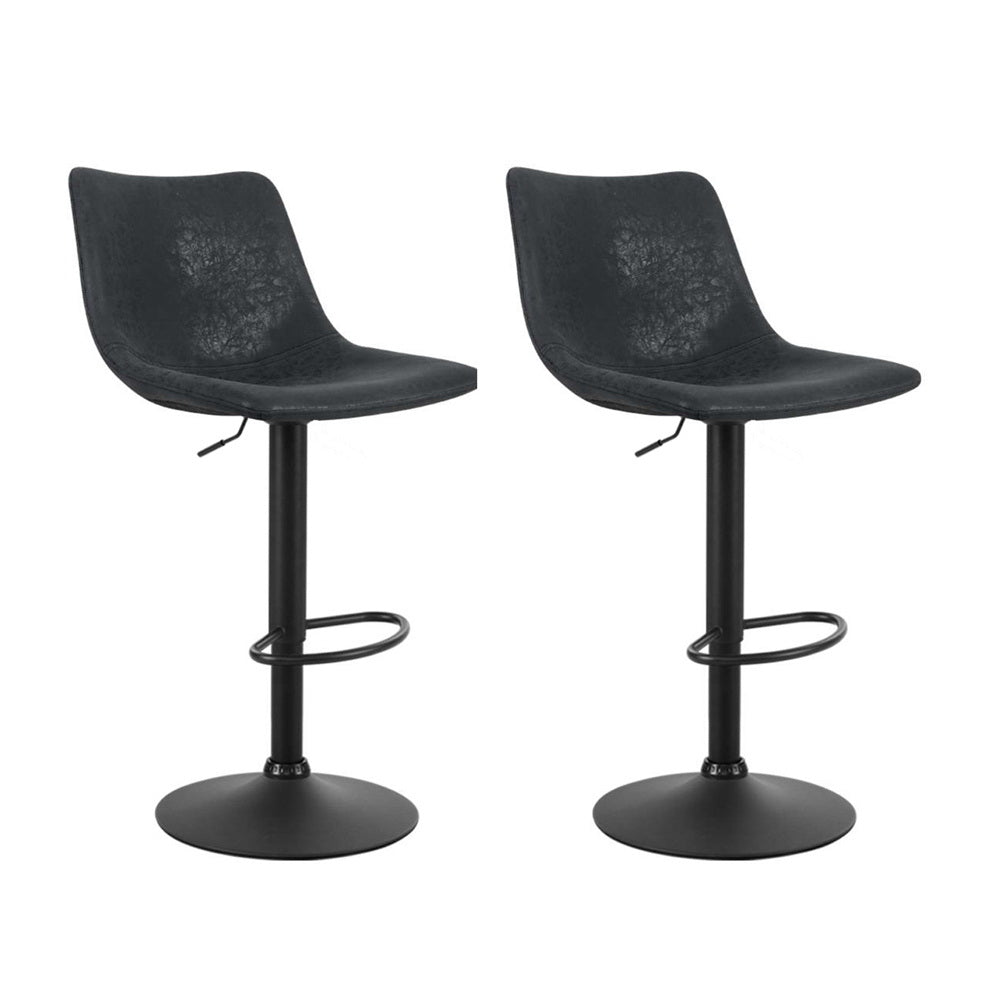 Artiss 2x Bar Stools Vintage Leather Swivel Gas Lift Black-Furniture > Bar Stools & Chairs-PEROZ Accessories