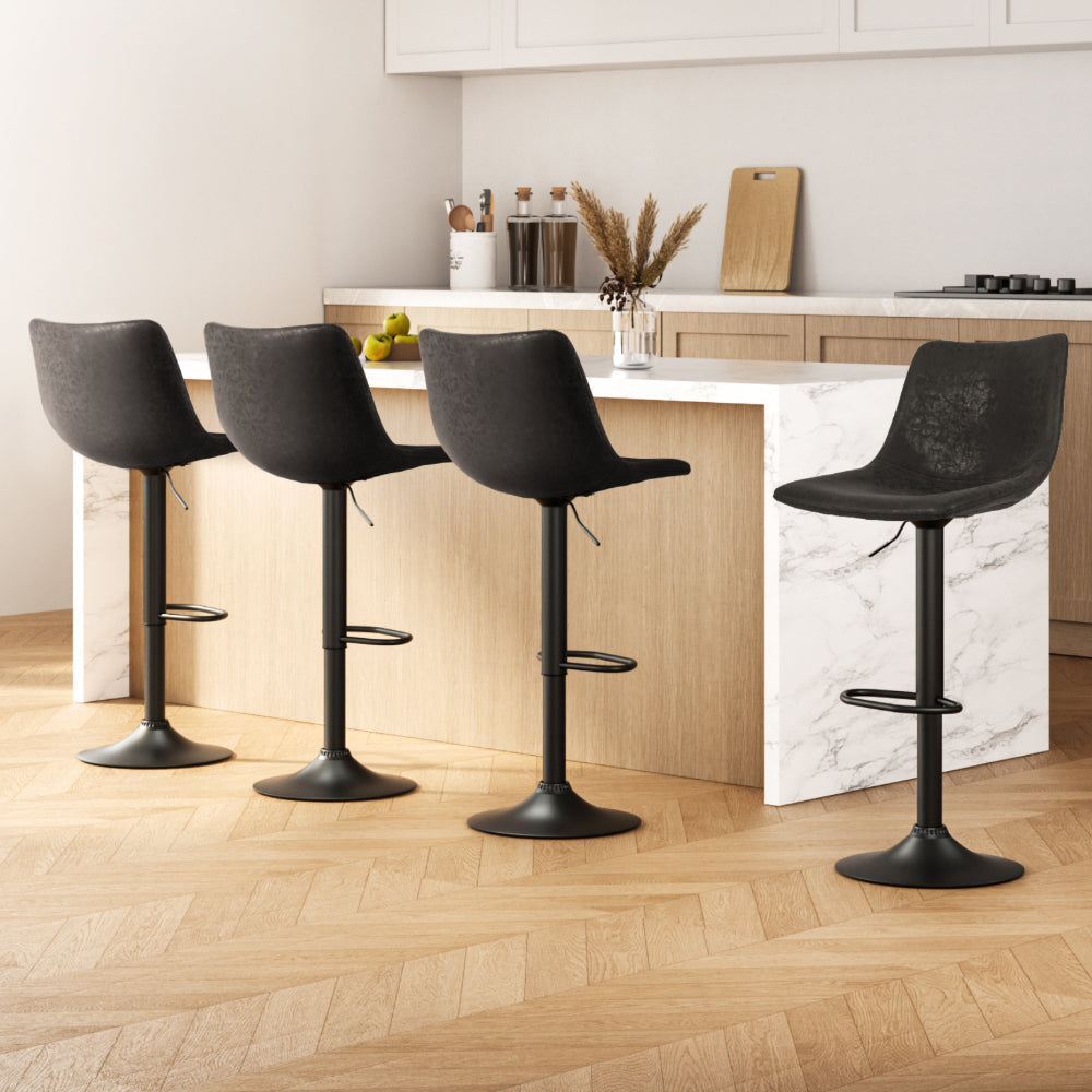 Artiss 4x Bar Stools Vintage Leather Swivel Gas Lift Black-Furniture > Bar Stools & Chairs > Table & Bar Stools-PEROZ Accessories