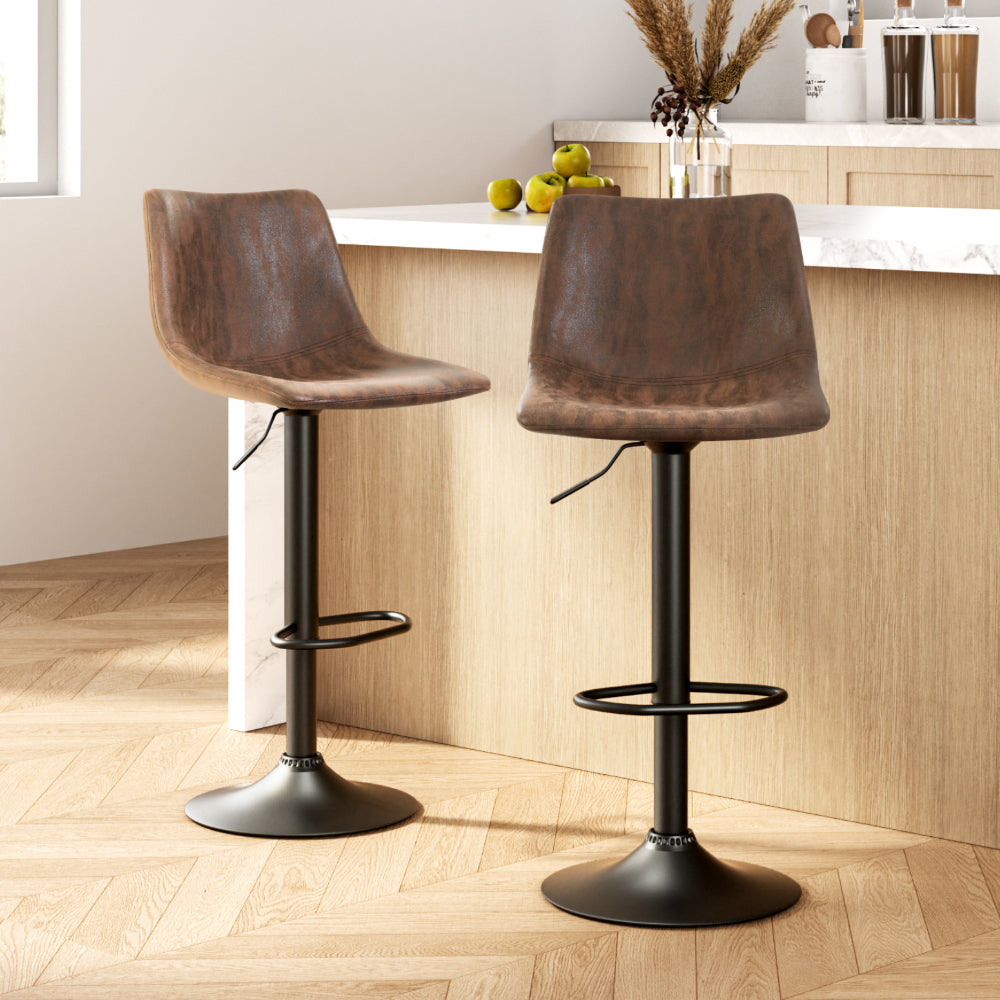 Artiss 2x Bar Stools Vintage Leather Swivel Gas Lift Brown-Furniture > Bar Stools & Chairs-PEROZ Accessories