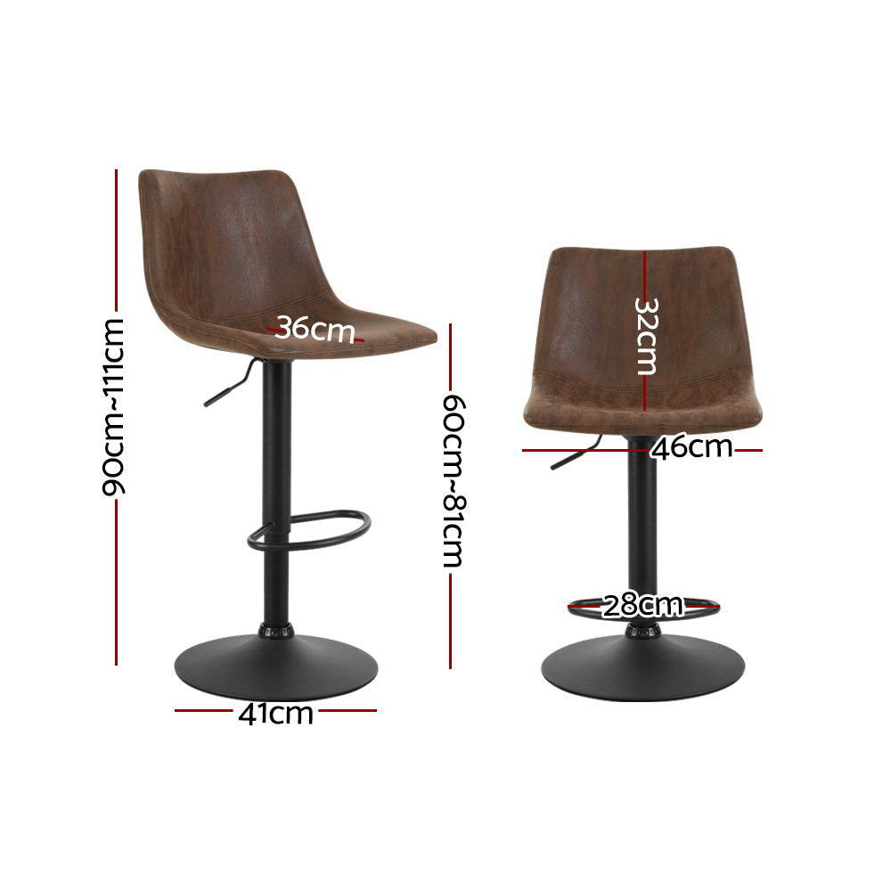 Artiss 2x Bar Stools Vintage Leather Swivel Gas Lift Brown-Furniture > Bar Stools & Chairs-PEROZ Accessories
