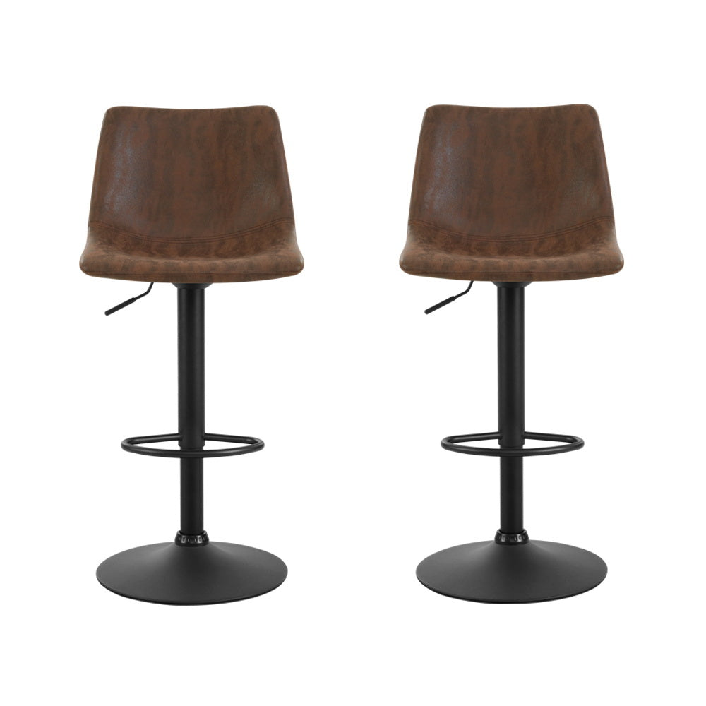 Artiss 2x Bar Stools Vintage Leather Swivel Gas Lift Brown-Furniture > Bar Stools & Chairs-PEROZ Accessories