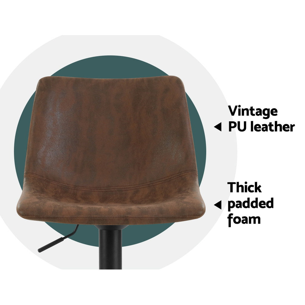 Artiss 2x Bar Stools Vintage Leather Swivel Gas Lift Brown-Furniture > Bar Stools & Chairs-PEROZ Accessories