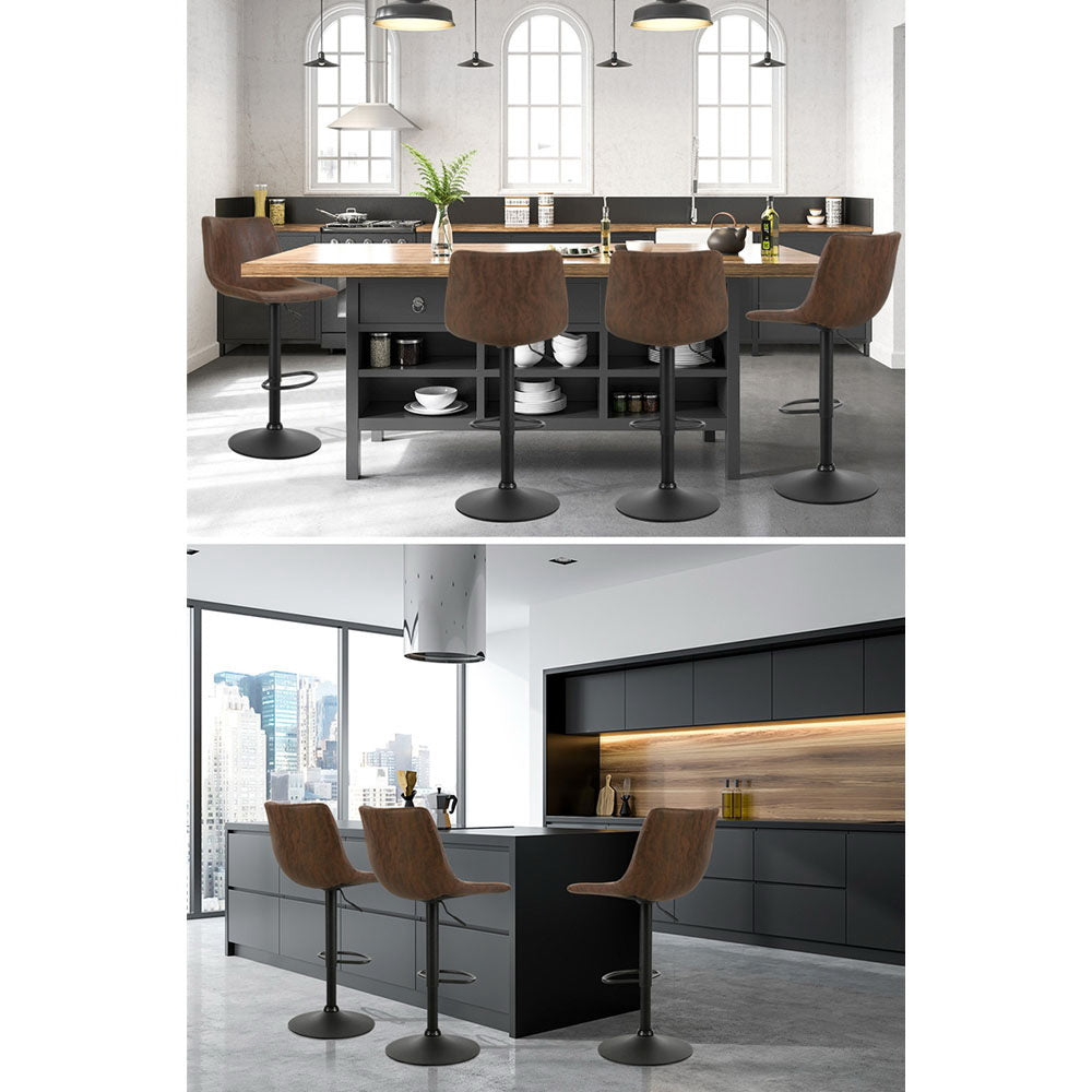 Artiss 2x Bar Stools Vintage Leather Swivel Gas Lift Brown-Furniture > Bar Stools & Chairs-PEROZ Accessories