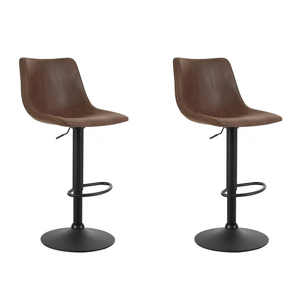 Artiss 2x Bar Stools Vintage Leather Swivel Gas Lift Brown-Furniture > Bar Stools & Chairs-PEROZ Accessories