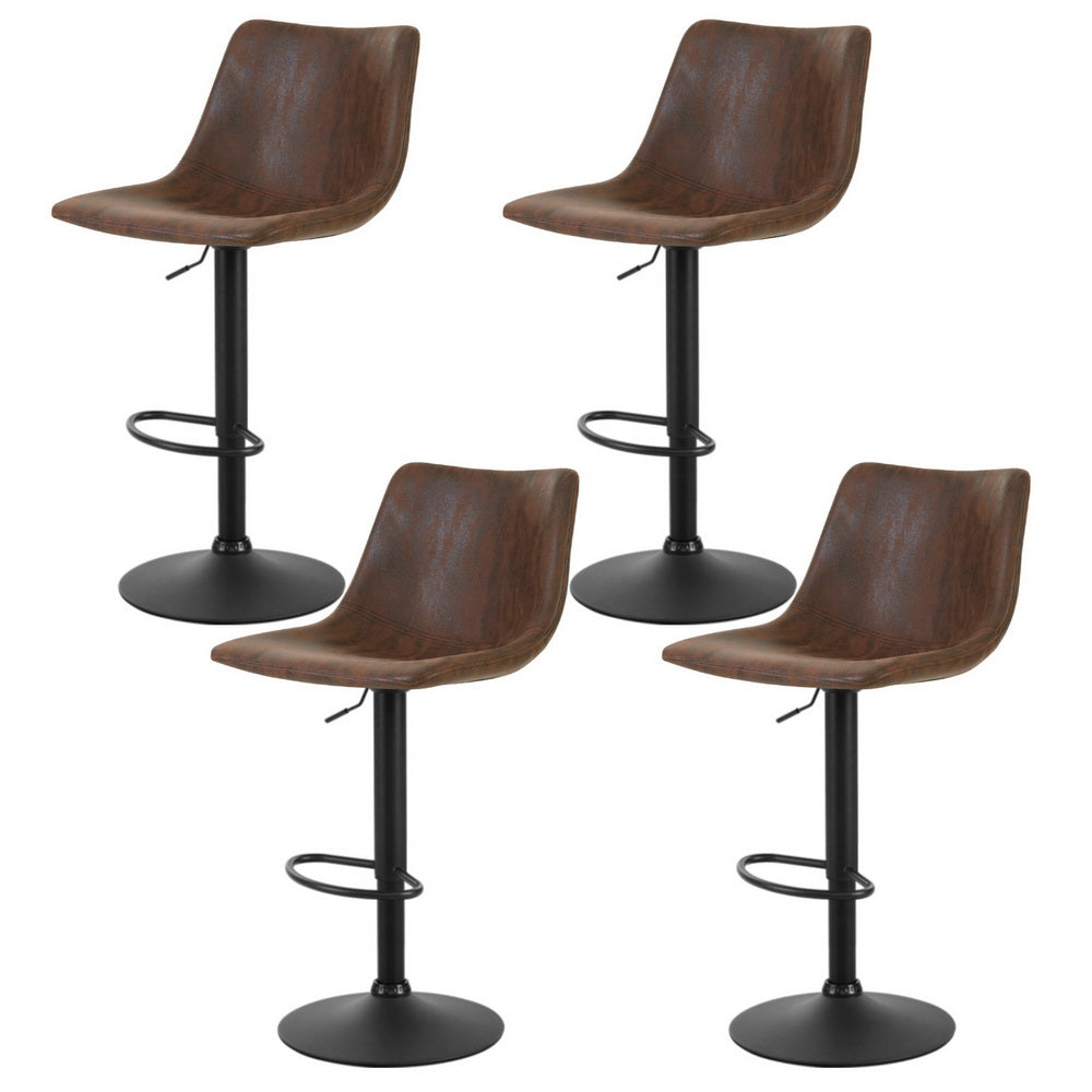 Artiss 4x Bar Stools Vintage Leather Swivel Gas Lift Brown-Furniture > Bar Stools & Chairs > Table & Bar Stools-PEROZ Accessories