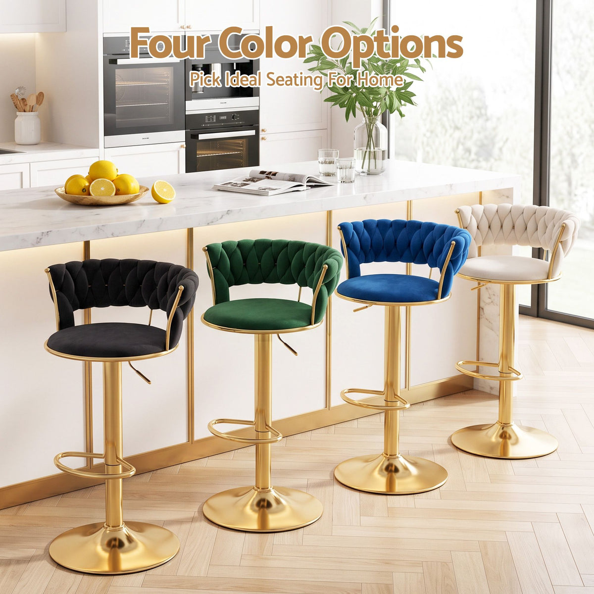 Artiss Bar Stool X1 Gas Lift Adjustable Velvet Woven Backrest Vivien Black-Furniture > Bar Stools & Chairs > Table & Bar Stools-PEROZ Accessories