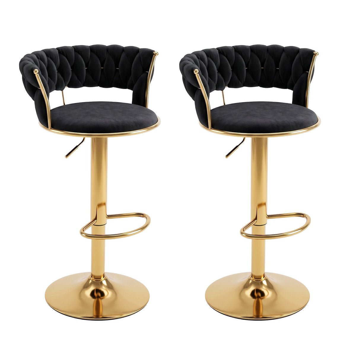 Artiss 2x Bar Stools Gas Lift Adjustable Velvet Woven Backrest Vivien Black-Furniture > Bar Stools & Chairs > Table & Bar Stools-PEROZ Accessories