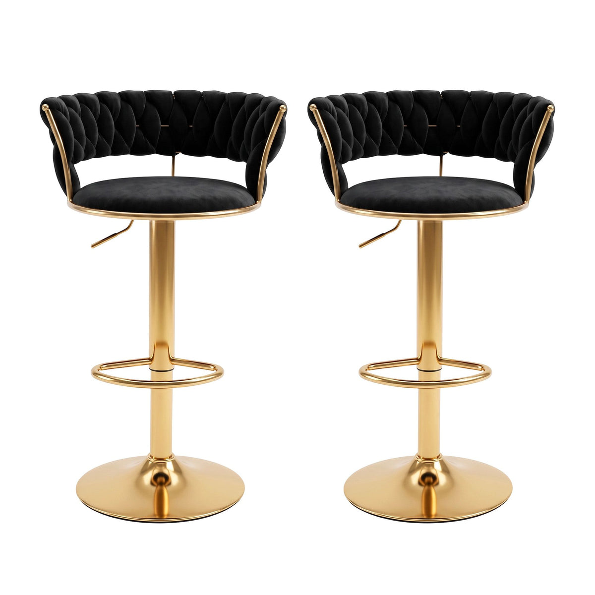 Artiss 2x Bar Stools Gas Lift Adjustable Velvet Woven Backrest Vivien Black-Furniture > Bar Stools & Chairs > Table & Bar Stools-PEROZ Accessories