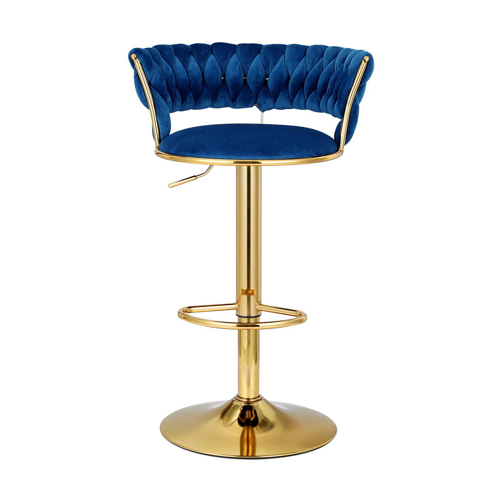 Artiss Bar Stools Gas Lift Velvet Woven Backrest Navy-Furniture > Bar Stools & Chairs-PEROZ Accessories