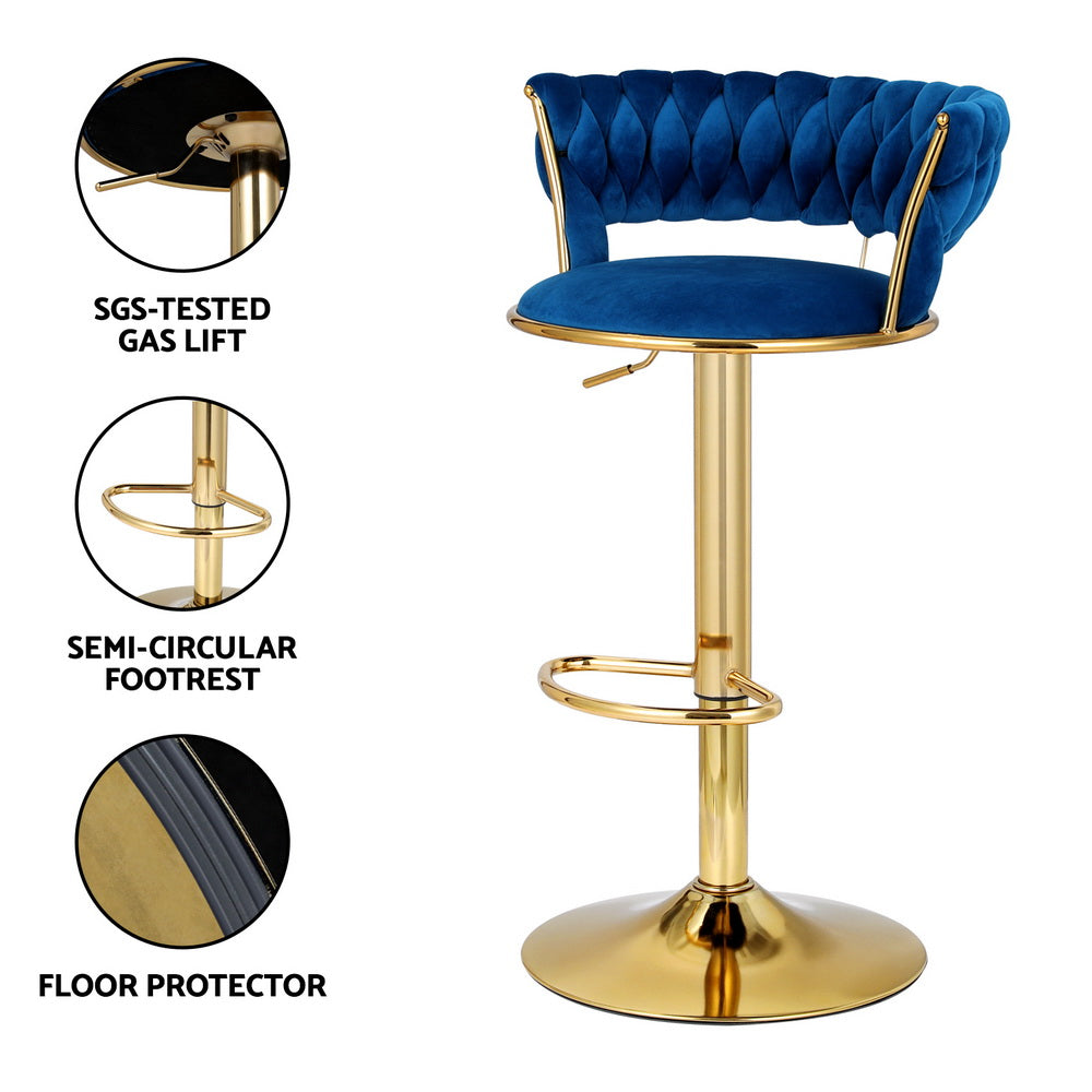 Artiss Bar Stools Gas Lift Velvet Woven Backrest Navy-Furniture > Bar Stools & Chairs-PEROZ Accessories