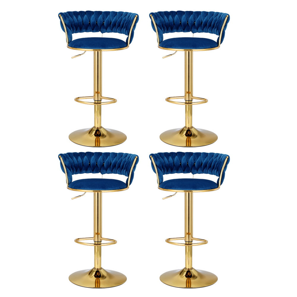 Artiss 4x Bar Stools Gas Lift Velvet Woven Backrest Navy-Furniture > Bar Stools & Chairs > Table & Bar Stools-PEROZ Accessories