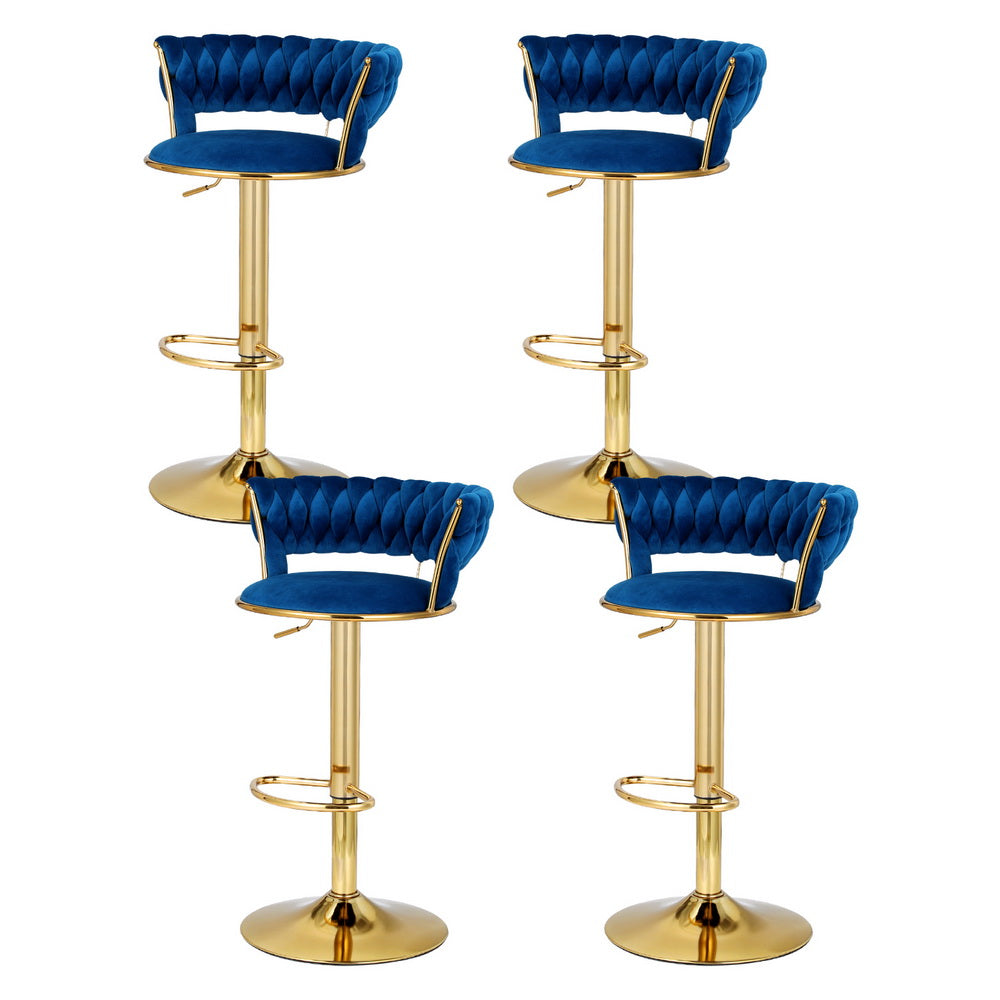 Artiss 4x Bar Stools Gas Lift Velvet Woven Backrest Navy-Furniture > Bar Stools & Chairs > Table & Bar Stools-PEROZ Accessories
