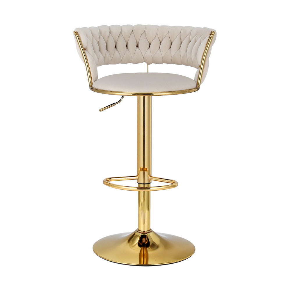 Artiss Bar Stools Gas Lift Velvet Woven Backrest Ivory-Furniture > Bar Stools & Chairs-PEROZ Accessories
