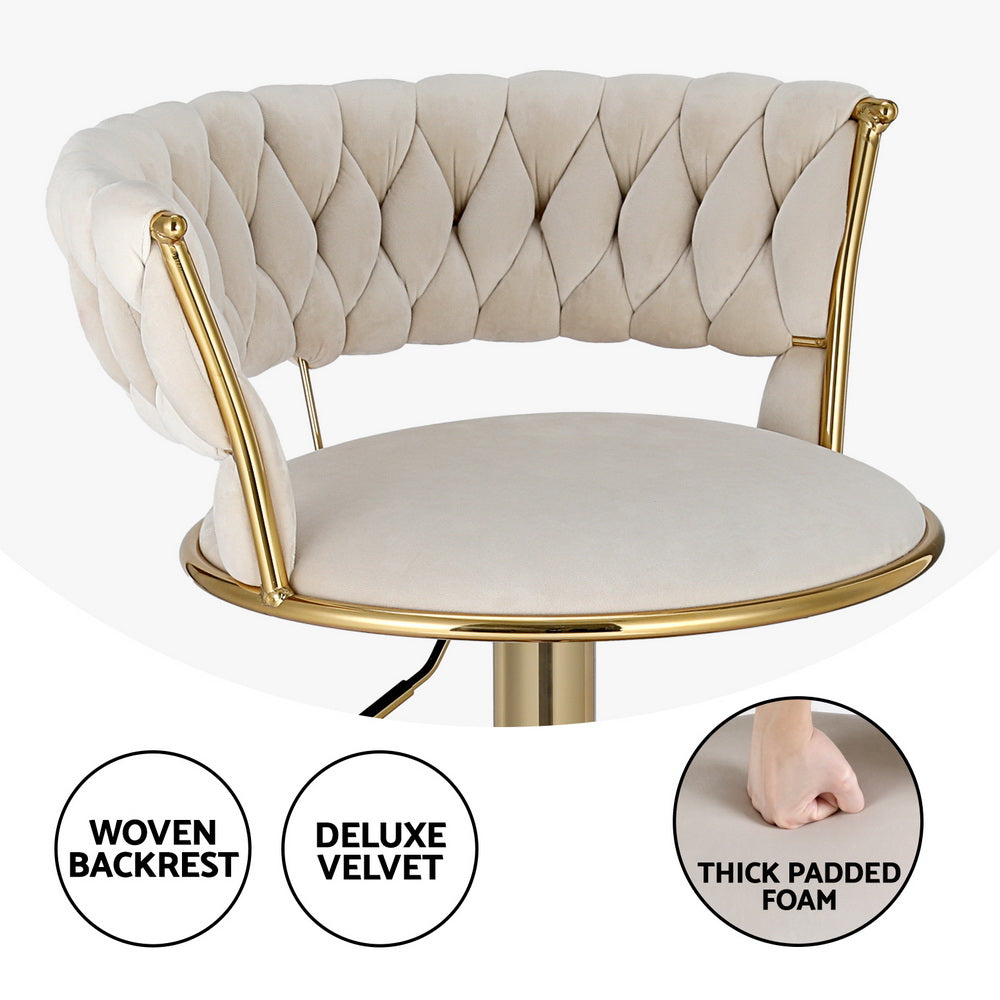 Artiss Bar Stools Gas Lift Velvet Woven Backrest Ivory-Furniture > Bar Stools & Chairs-PEROZ Accessories