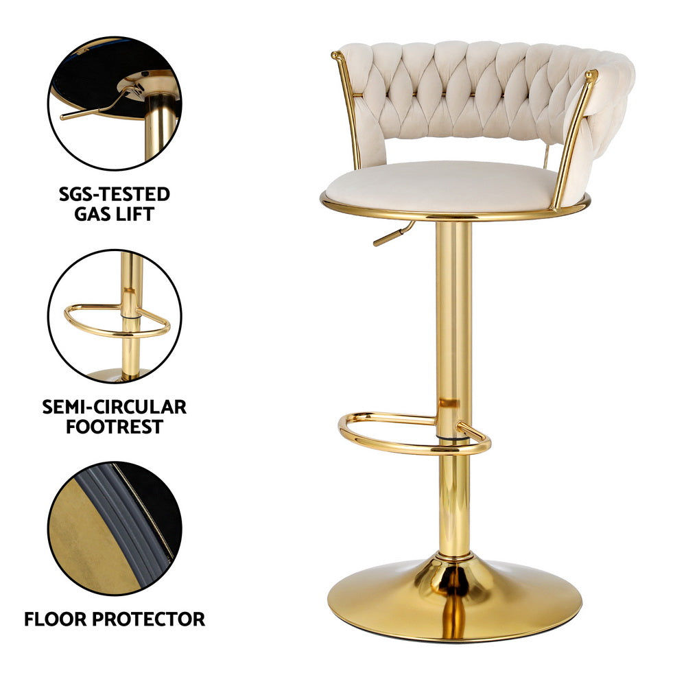 Artiss Bar Stools Gas Lift Velvet Woven Backrest Ivory-Furniture > Bar Stools & Chairs-PEROZ Accessories