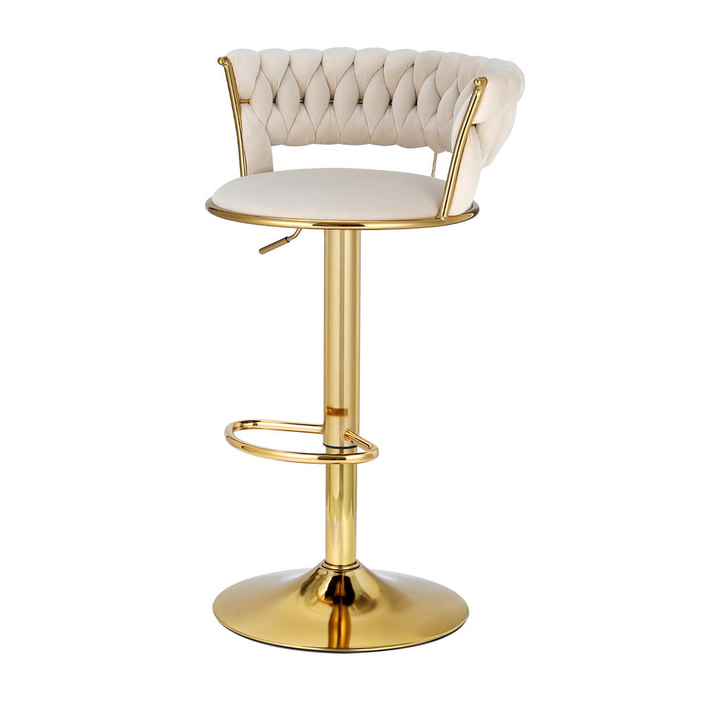 Artiss Bar Stools Gas Lift Velvet Woven Backrest Ivory-Furniture > Bar Stools & Chairs-PEROZ Accessories