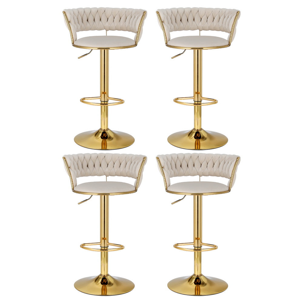 Artiss 4x Bar Stools Gas Lift Velvet Woven Backrest Ivory-Furniture > Bar Stools & Chairs > Table & Bar Stools-PEROZ Accessories