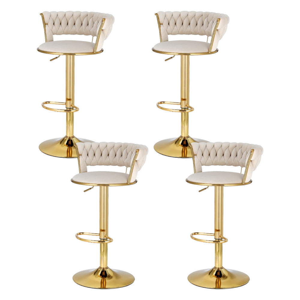 Artiss 4x Bar Stools Gas Lift Velvet Woven Backrest Ivory-Furniture > Bar Stools & Chairs > Table & Bar Stools-PEROZ Accessories