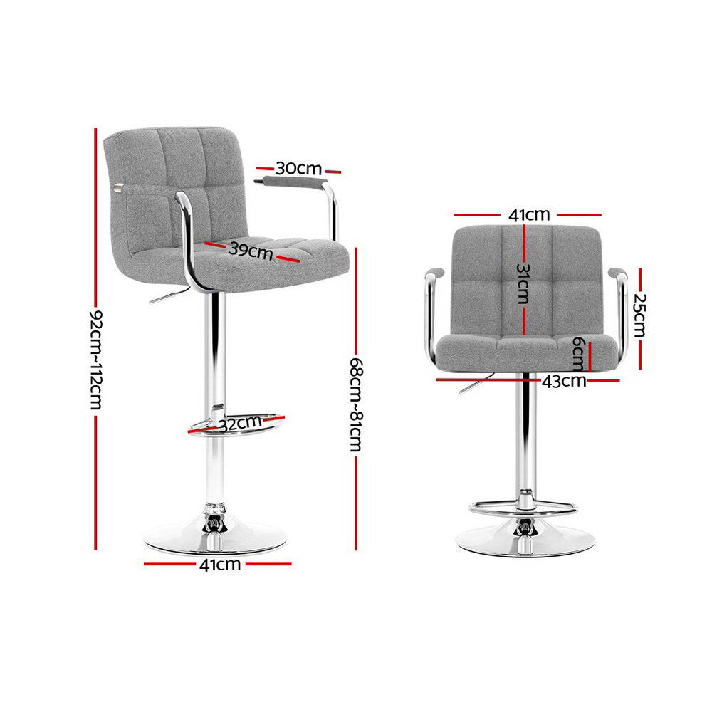 Artiss 2x Bar Stools Fabric Gas Lift w/Armrest Grey-Furniture > Bar Stools & Chairs-PEROZ Accessories