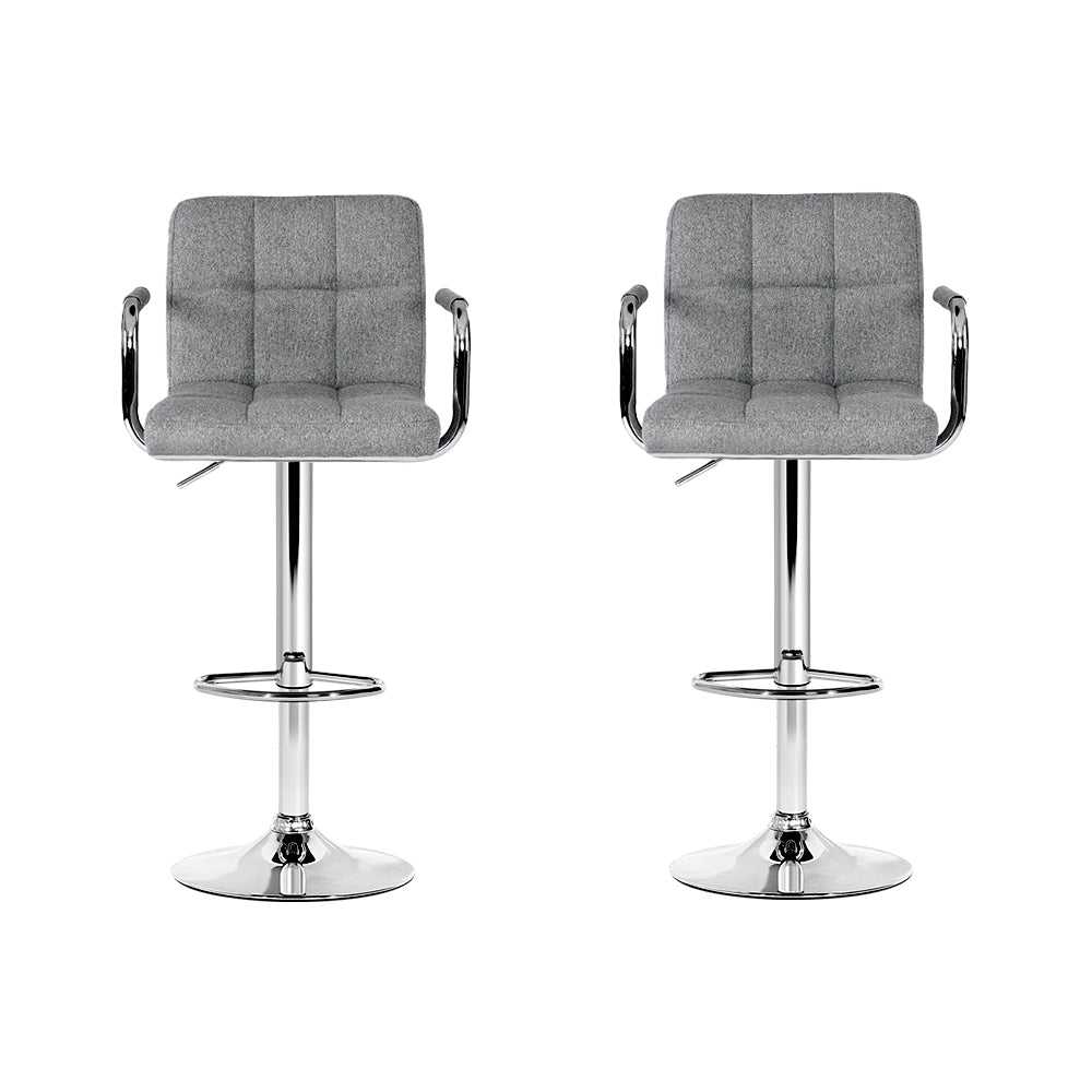 Artiss 2x Bar Stools Fabric Gas Lift w/Armrest Grey-Furniture > Bar Stools & Chairs-PEROZ Accessories