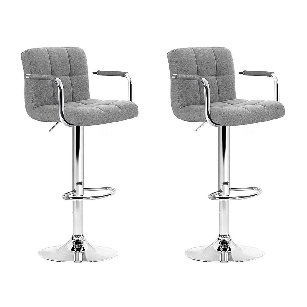 Artiss 2x Bar Stools Fabric Gas Lift w/Armrest Grey-Furniture > Bar Stools & Chairs-PEROZ Accessories
