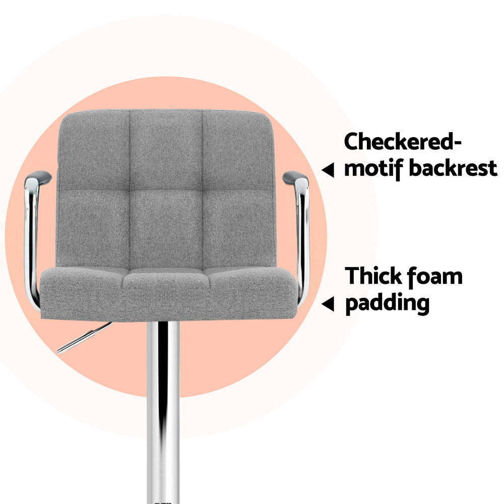 Artiss 4x Bar Stools Fabric Gas Lift w/Armrest Grey-Furniture > Bar Stools & Chairs > Table & Bar Stools-PEROZ Accessories