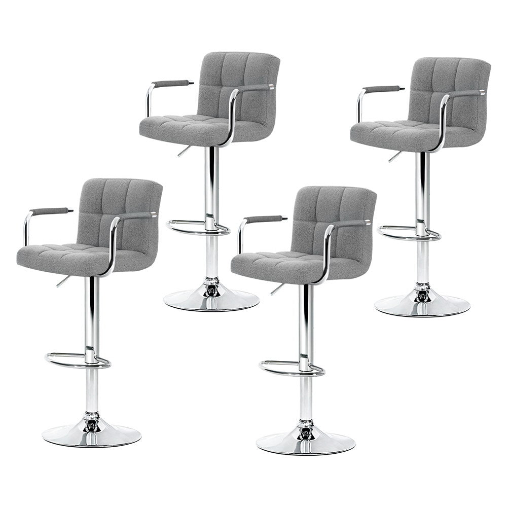 Artiss 4x Bar Stools Fabric Gas Lift w/Armrest Grey-Furniture > Bar Stools & Chairs > Table & Bar Stools-PEROZ Accessories